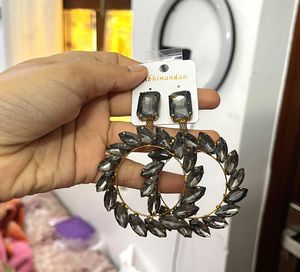 Elegant Grey Hoop Earrings with Crystal Accents