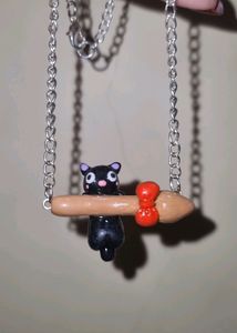Jiji Cat on Broom Necklace