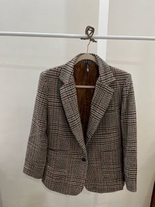 BROWN PLAID SINGLE BREASTED BLAZER