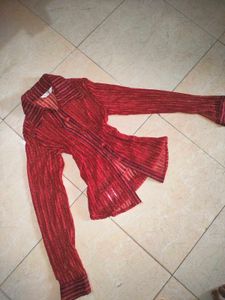 Sparkly Red Striped Sheer Button-Up Top 🎪📍🔻🎈🎀