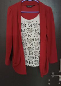Red Blazer with Printed Top