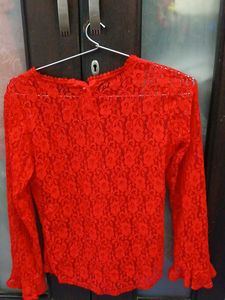 Red Lace Top With Sparkles - Size XL