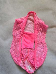 Pink Striped Lace Trim Briefs
