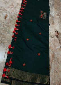 Designer Dark Green Embroidered Saree