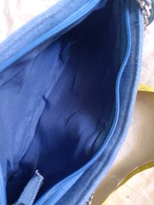 Blue Denim Shoulder Bag with Chain