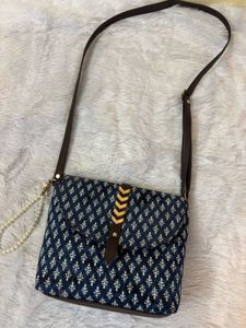 Boho Print Crossbody Bag with Pearl Strap