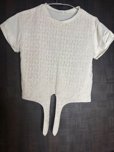 White Lace Detail T-Shirt