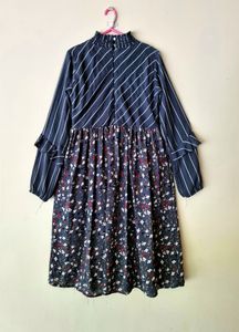 Floral Full Sleeve Ruffle Dress-Turtle neck