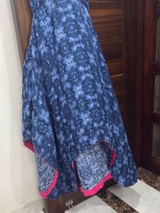 Stylish Blue Printed Ethnic Gown