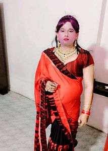 Vibrant Red &amp; Black Saree with blouse