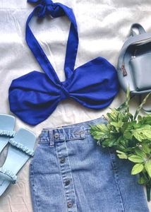 Royal Blue Halter Neck Bow Top