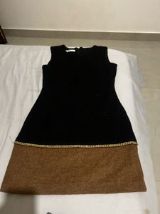 Woollen Chic Black & Brown Dress with Chain Detail