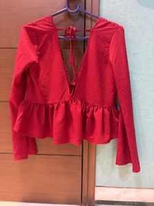 Maroon Bell Sleeve Peplum Top