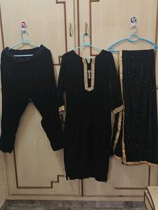 Elegant Black Velvet Suit Set