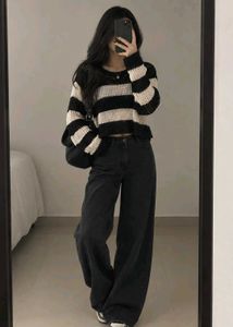 Black &amp; White Striped Knit Sweater