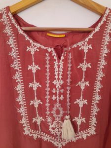 Dark Mauve Embroidered Kurta (Women's)