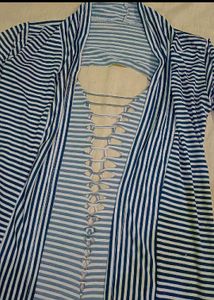 Striped Open Front Longline Cardigan