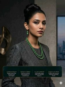 Elegant Green Pearl Necklace and Earring Set
