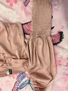 H&amp;M Chic Pink Satin luxury Smocked Puff Sleeve Top