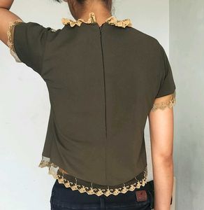 Olive Green Lace Trim Top