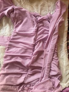Lilac Ruched Mesh Dress