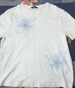 New White T-Shirt with Floral Design