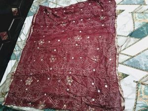 Maroon Embroidered Sari with Mirror Work