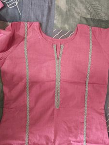 Pink Kurta with Grey Lace Detail