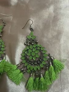 Boho Green Tassel Chandelier Earrings