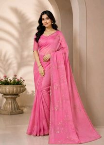 Elegant Pink Embroidered Saree