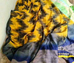 Vibrant Yellow &amp; Blue Saree