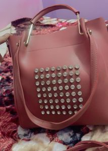 Stylish Pink Studded Handbag