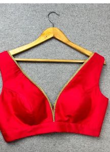 Vibrant Red Ethnic Blouse with Gold Trim