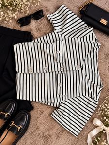 Striped Cropped Top &amp; Pleated Skirt Set