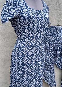 Blue &amp; White Printed Kurta Set
