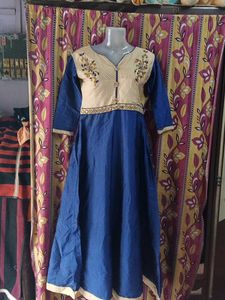 Blue & Beige Embroidered Dress