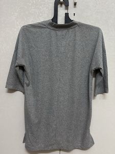 Grey Ribbed Turtleneck Top
