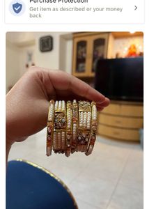 Pure Green Silk Saree + Pearls Bangles set