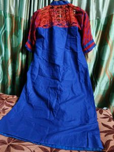 xxl Blue &amp; Red Embroidered Kurta