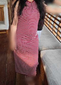 Maroon and White sleeveless stripped midi