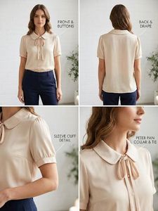 Elegant Beige Short Sleeve Blouse