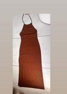 Brown  Halter Neck Maxi Dress