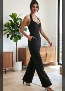 Elegant Black Halter Neck Wide Leg Jumpsuit