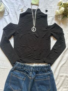 Stylish Cold Shoulder Top &amp; Ripped Jeans Set