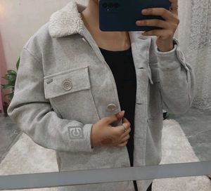 Grey Fleece Jacket with Sherpa Collar