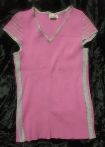Pink Glitter Trim Top - Size Small