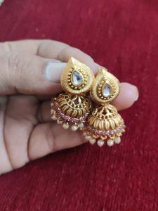 Gold Jhumka Earrings with Pearls