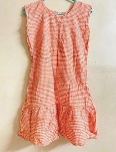 Orange Gingham Ruffle Dress