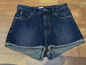 MANGO Blue Denim High-Waisted Shorts