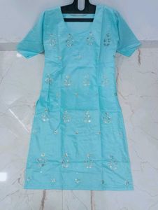 Elegant Blue Embroidered chanderi silk Kurta